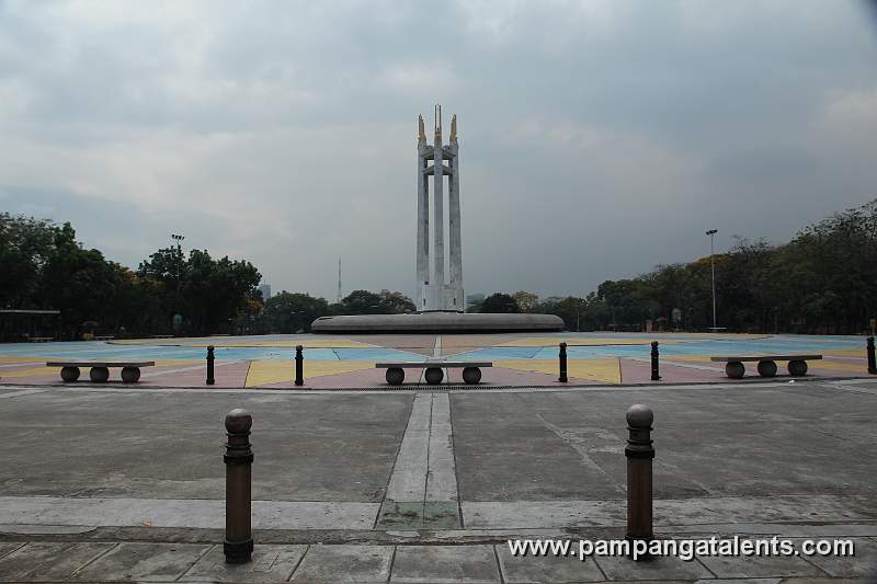 Quezon Memorial Fountain Plaza with the memorial shine in the Background.